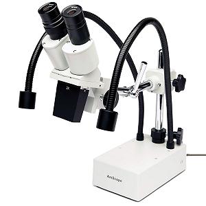 Микроскоп стереоскопический AmScope SE420-2L 20x с фиксированным объективом, с двойной светодиодной подсветкой на гибкой стойке - Фото 1