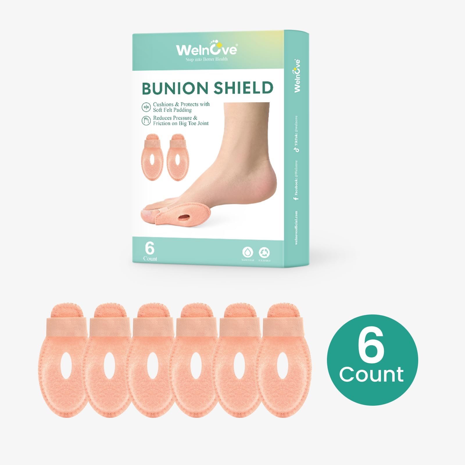 Подушечка для захисту кісточки Welnove, бежева, 6 штук в упаковці, фото №7 Подушечка для захисту кісточки Welnove, бежева, 6 штук в упаковці, фото №7