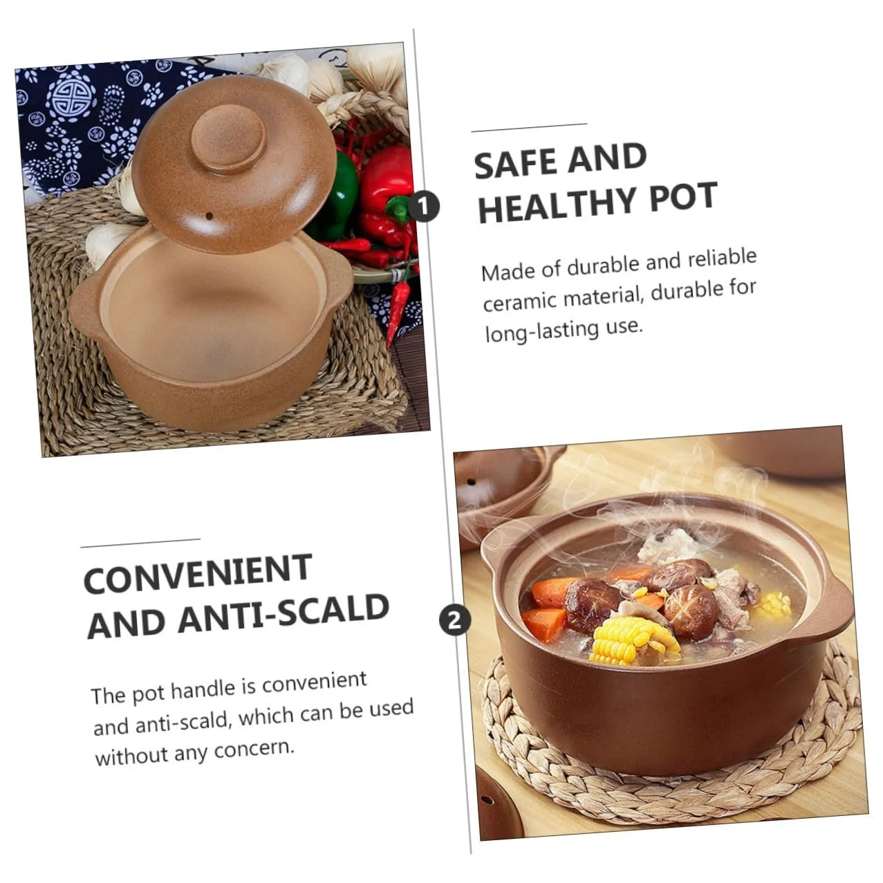 Каструля Amosfun керамічна з кришкою термостійка 1.6 л, фото №8