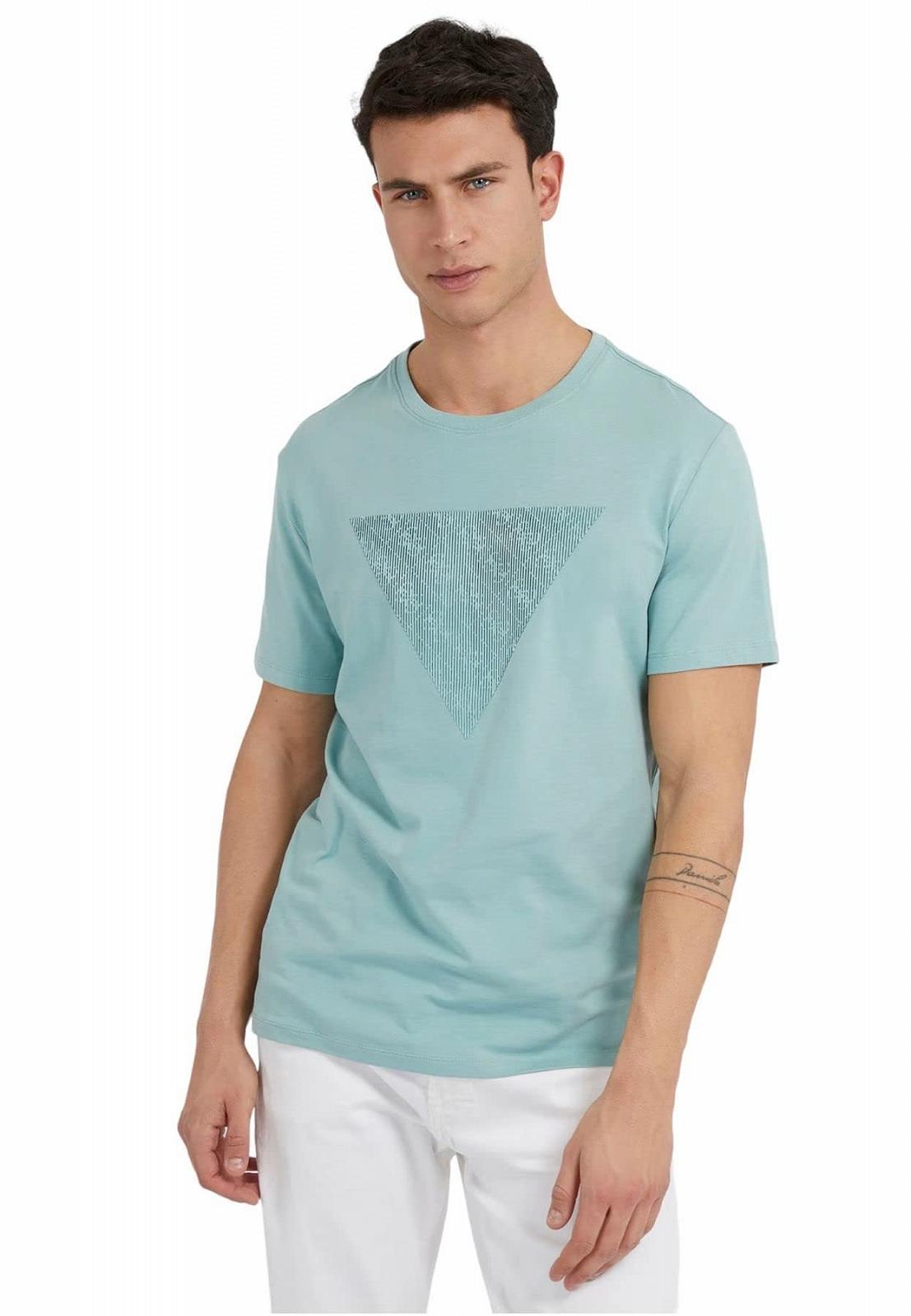 Мужская футболка GUESS - Shiny Gel Triangle Tee - Голубой - L, фото №1