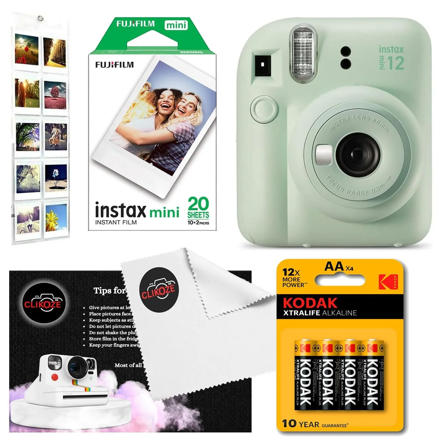 Набор с фотокамерой мгновенной печати Fujifilm Instax Mini 12 + 20 снимков + 4 батарейки AA + Альбом Mint Green, фото №1