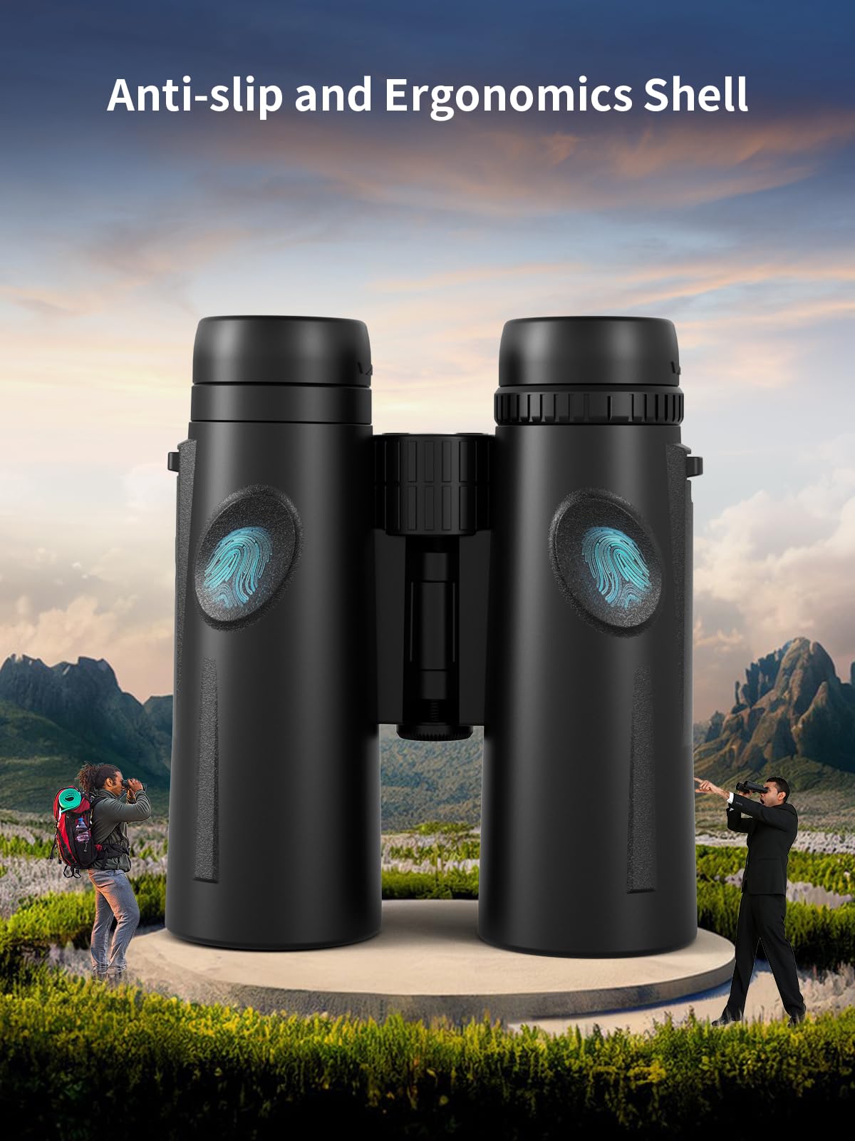 Бінокль Binoteck 12 x 42 Компактний з великим збільшенням BAK4 з адаптером для штатива і телефону Ремінець Чіткий при слабкому освітленні Чорний, фото №5