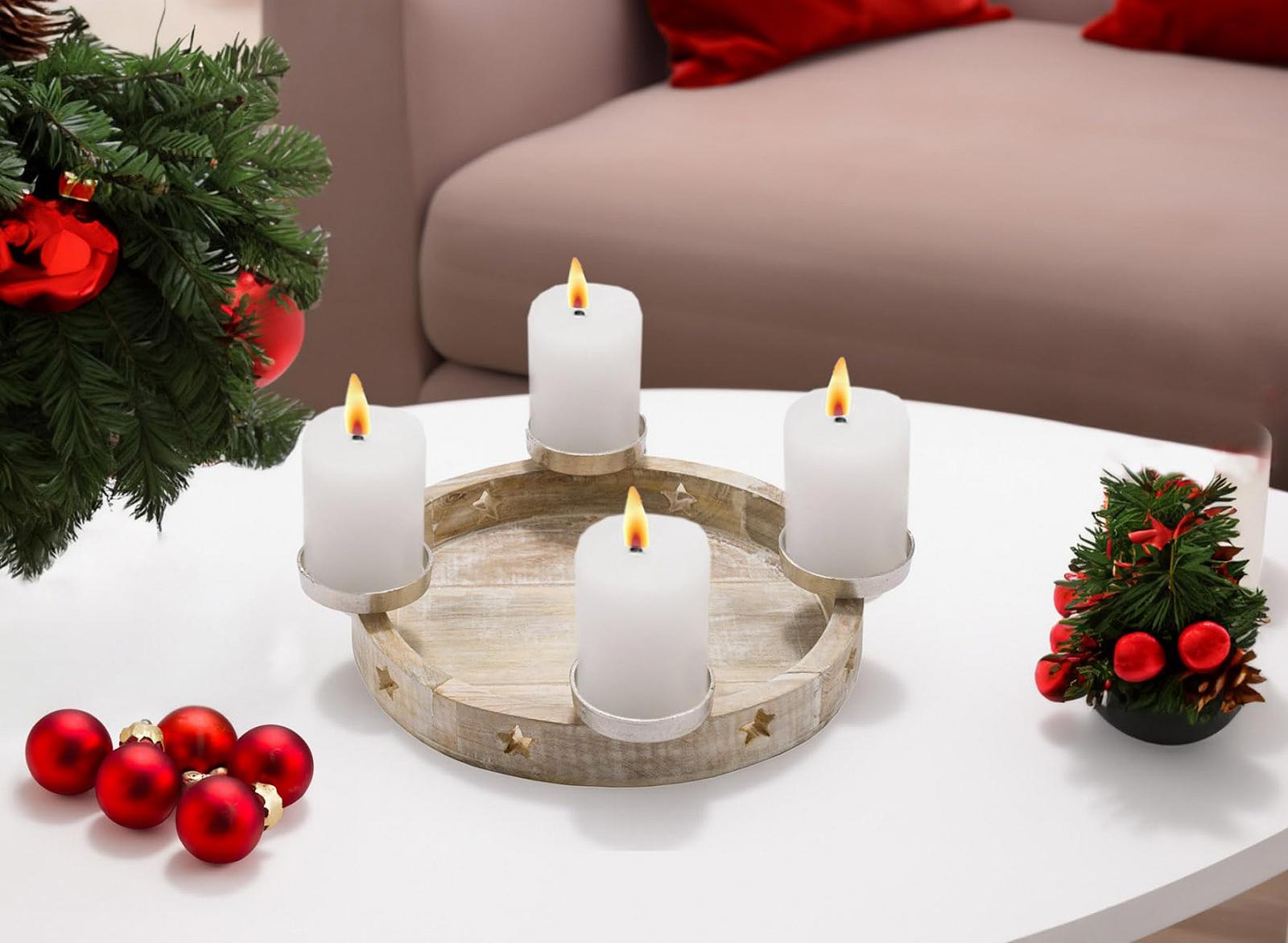 Подсвечник Деревянный Рождественский Белый Вымытый 35 см, фото №2
