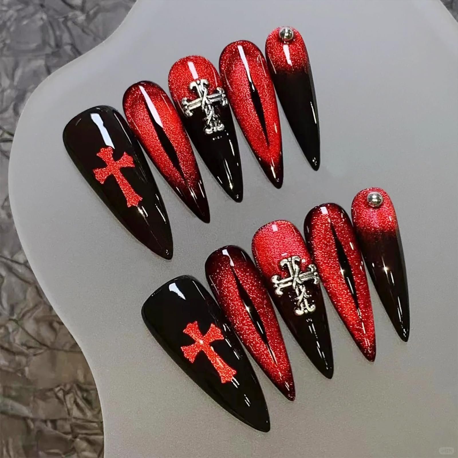 Подвески для ногтей в виде крестиков, набор 120 шт. Винтажные украшения для ногтей, 3D сплав, готика, ретро, панк, сердца, звезды, драгоценные камни для ногтей для женщин, девушек, DIY ювелирные изделия и аксессуары (A), фото №5