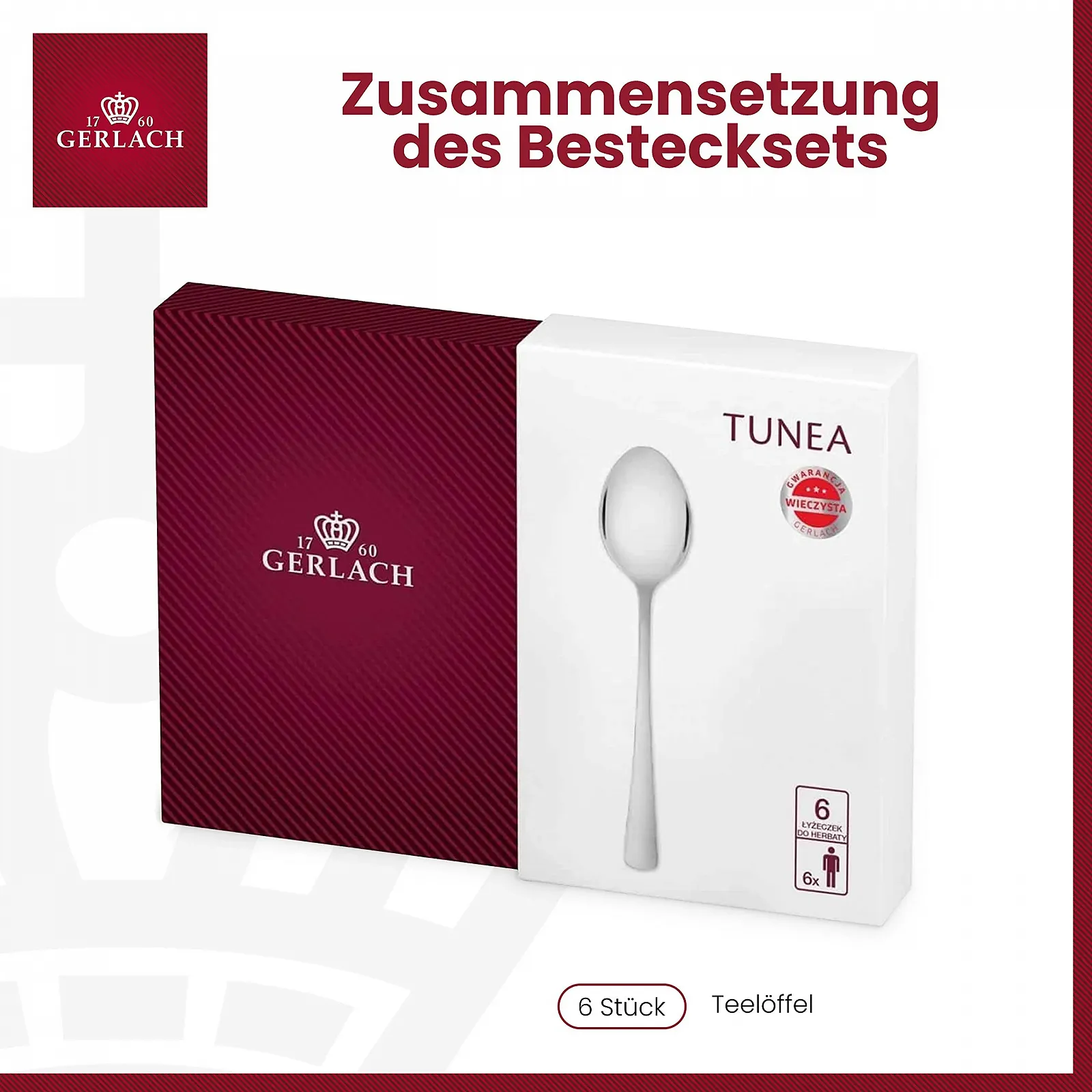 Ложка чайна Gerlach Tunea 6 шт, нержавіюча сталь, фото №4 Ложка чайна Gerlach Tunea 6 шт, нержавіюча сталь, фото №4