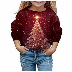 Різдвяний пуловер для дітей з принтом, круглий виріз, довгі рукава - Фото 1