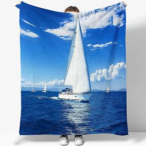 Покривало Фланелева Пухнаста Абстрактний Вітрильник Синя - Фото 1