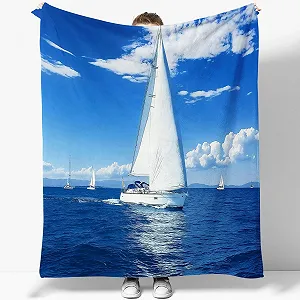 Покривало Фланелева Пухнаста Абстрактний Вітрильник Синя - Фото 1