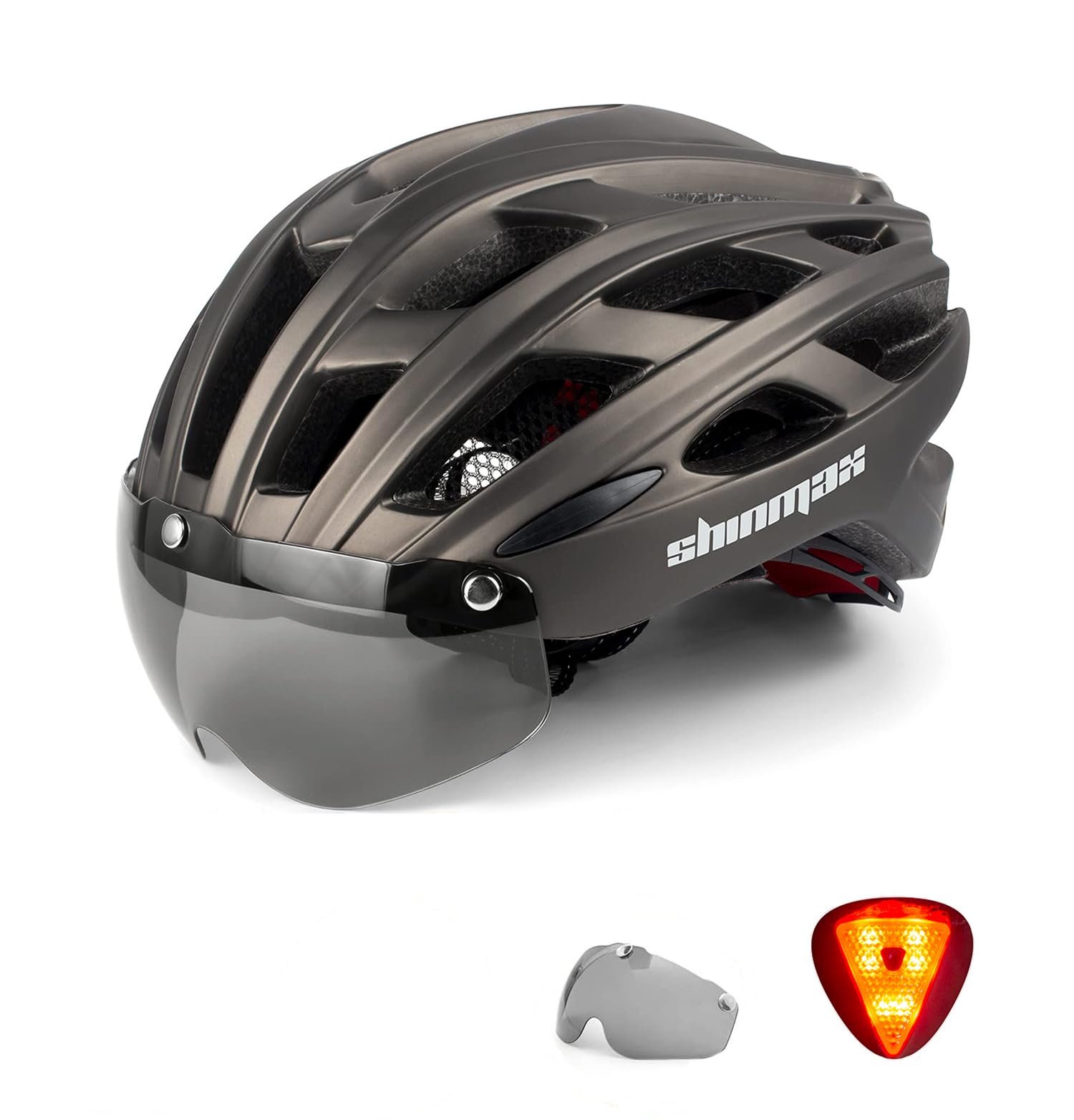 Шолом Shinmax з козирком, магнітними знімними захисними окулярами, ліхтарем, регульований, дихаючий, захисний, M: 54-58 см, L: 57-62 см, фото №1