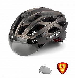 Шолом велосипедний Shinmax з козирком, світлодіодним підсвічуванням та окулярами, M: 54-58 см, L: 57-62 см - Фото 1