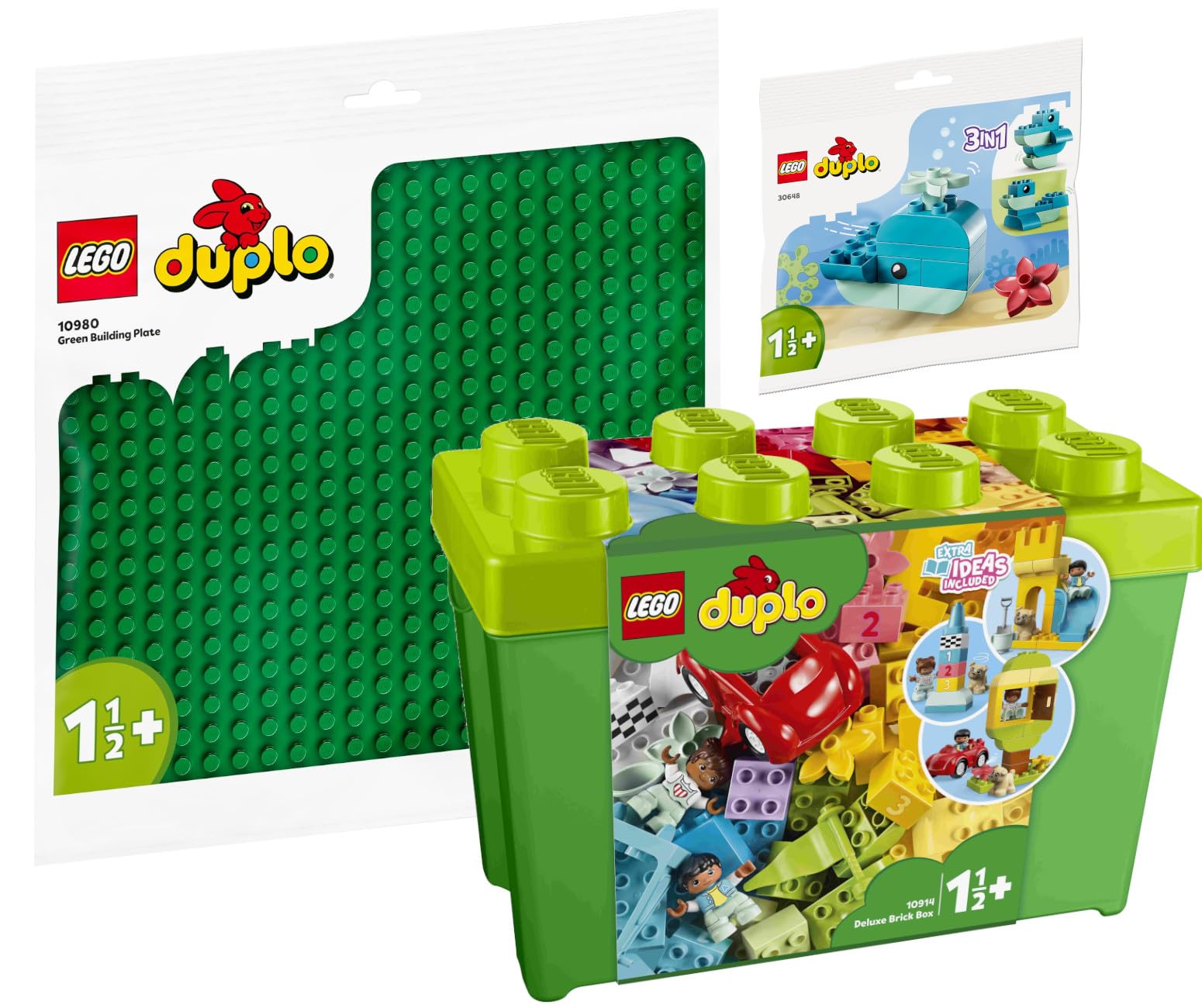 Конструктор Lego Duplo Набор 3шт: 10914 Deluxe Brick Box, 10980 Building Plate в зелёный & 30648 Кит, фото №1
