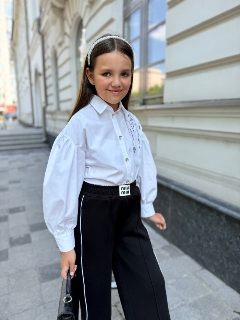 Брюки для девочки "MIU MIU" с кантом от 128 до 164 см, фото №5