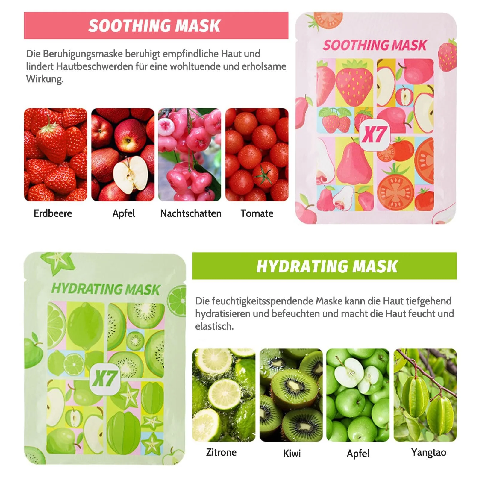 Маска для обличчя Altherona З фруктовими есенціями, набір з 8 штук Зволожуюча, фото №3