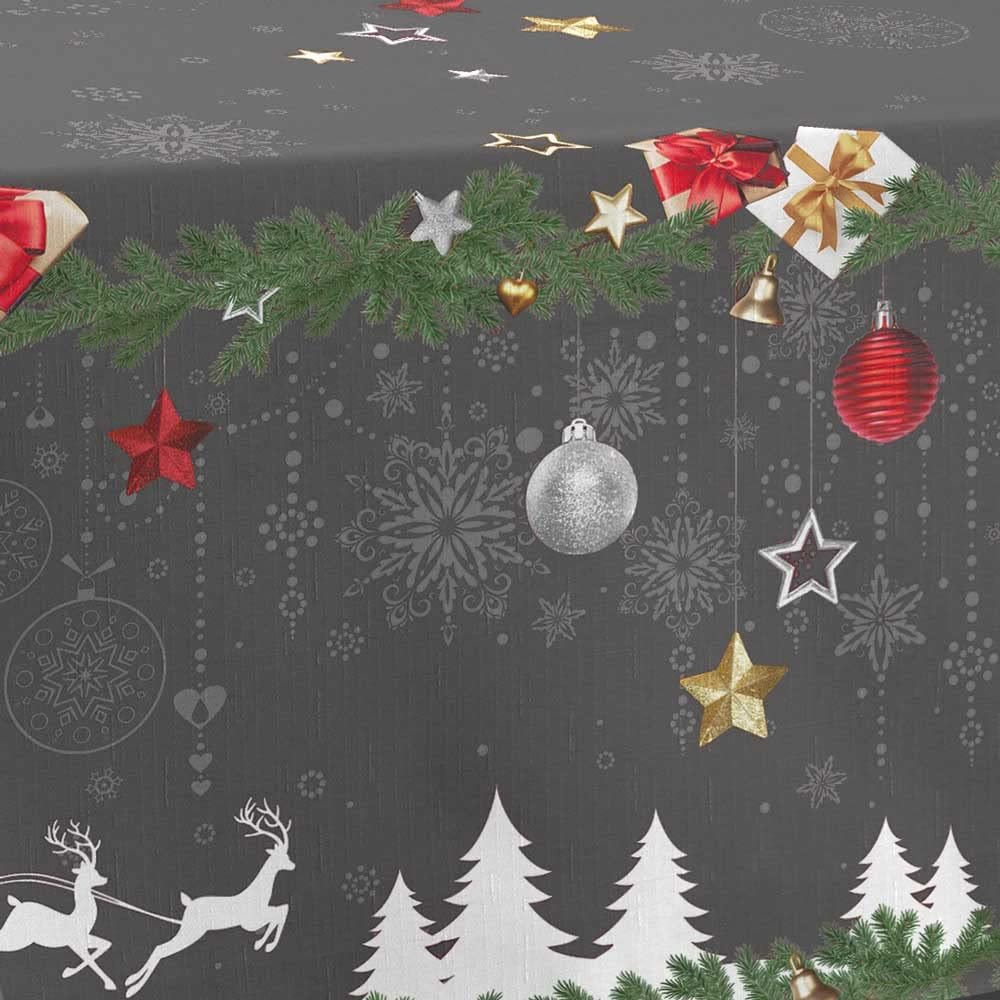 Скатертина Noël gris 150 x 240 см прямокутна плямостійка сіра, фото №2