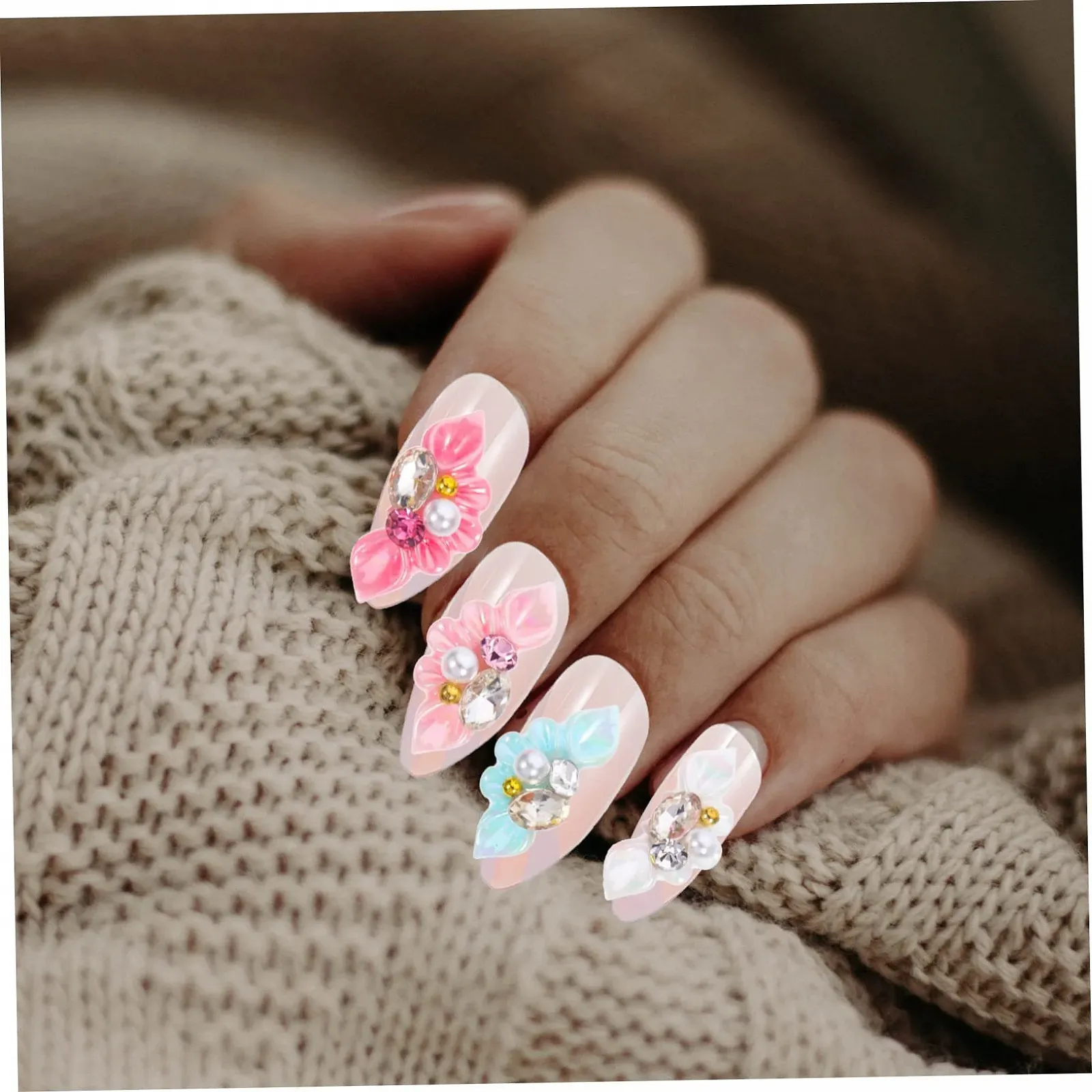 Healeved, з квітковим дизайном, стрази для нігтів, прикраси, фото №9