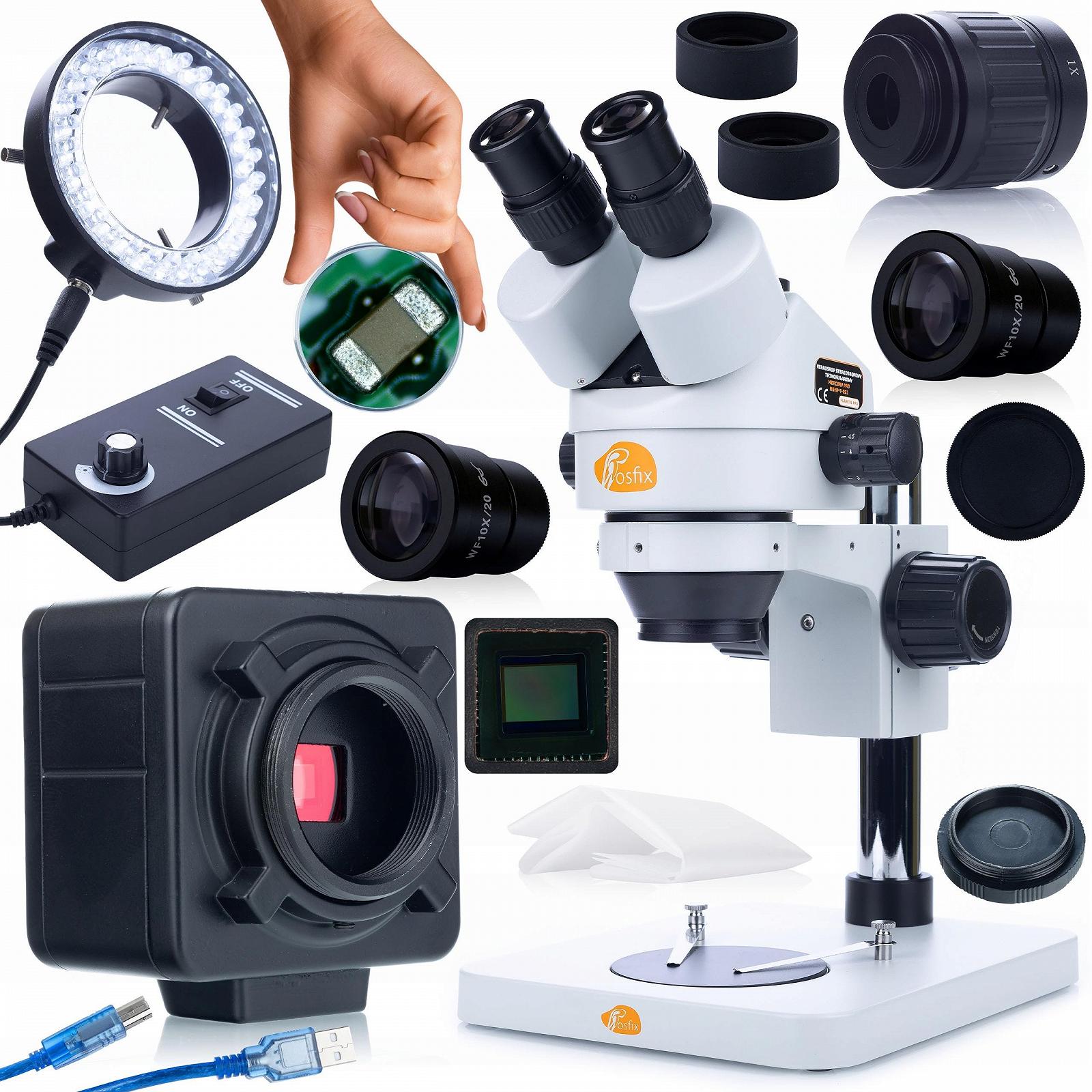 Тринокулярный стереомикроскоп Rosfix Set Mercury Pro MSMP-T-PS1 с камерой Crux PRO 5MP HDMI-USB и 56xLED подсветкой, 270x Zoom, C-Mount, фото №1
