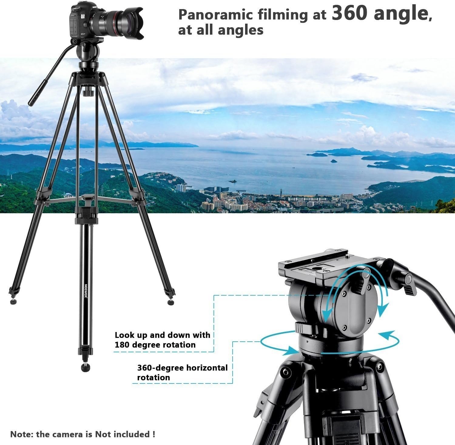 Штатив NEEWER 155 см з гідравлічною головкою, що обертається на 360 градусів Чорний, фото №7