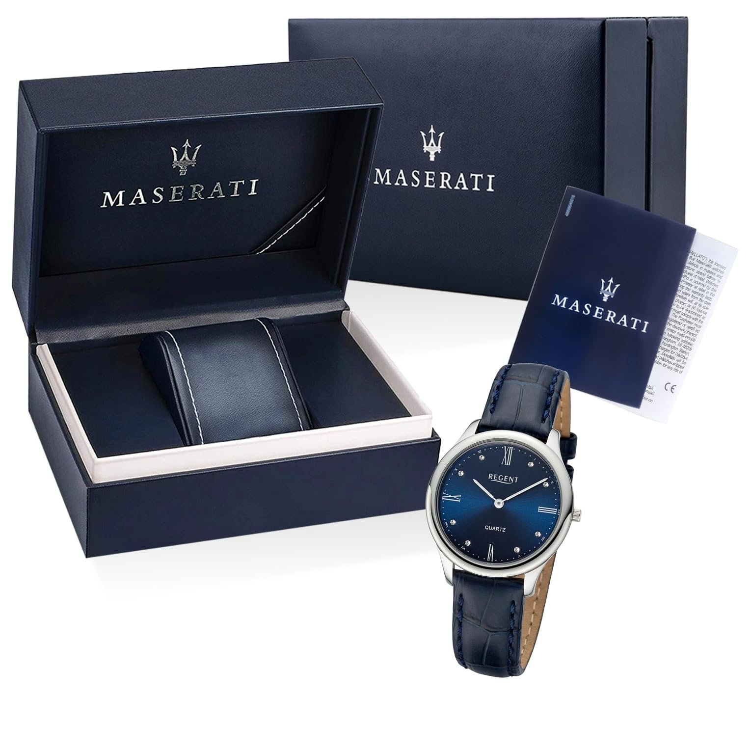 Женские аналоговые часы REGENT UR2114082, кожаный ремешок, синий, серебристо-синий ремешок, фото №4