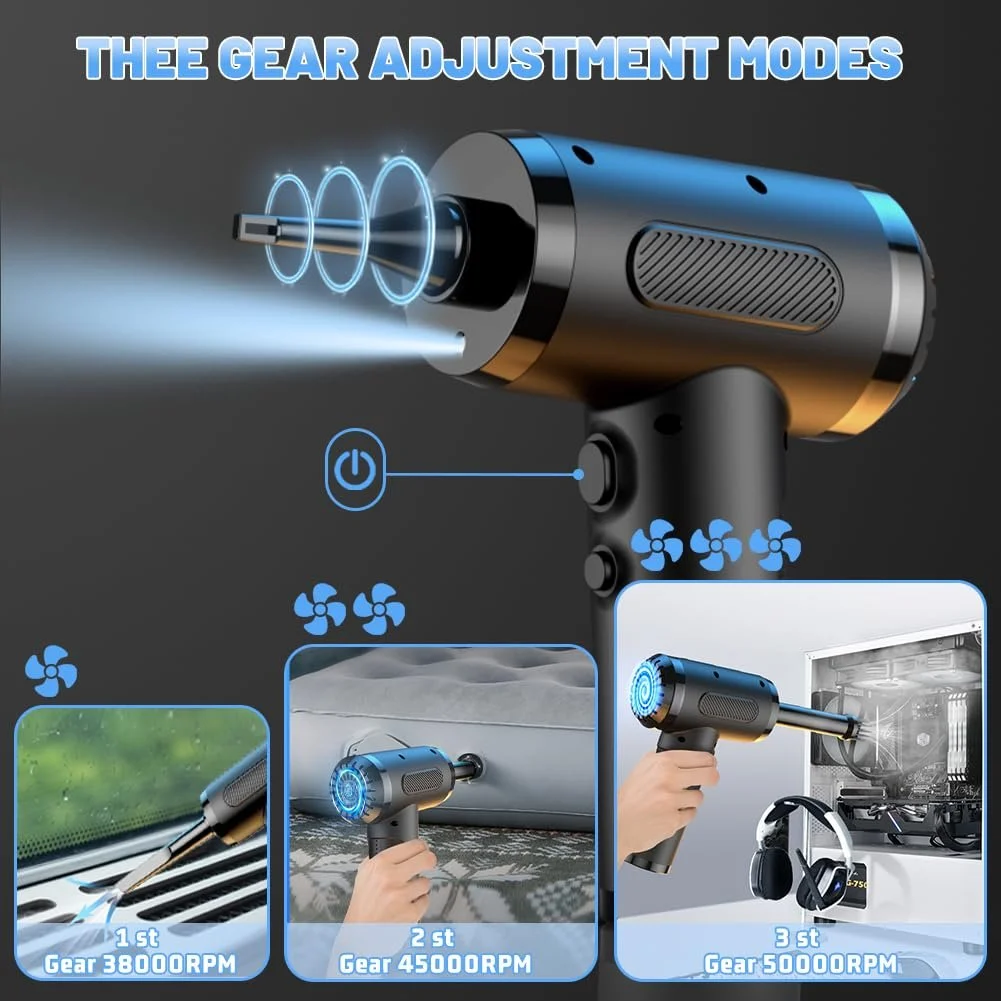 Электрический воздуходувка AMFUN 3-Speed 50,000 rpm 6000 mAh LED USB, фото №3 Электрический воздуходувка AMFUN 3-Speed 50,000 rpm 6000 mAh LED USB, фото №3