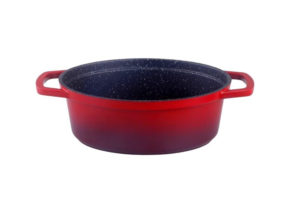 Жаровня Kamberg 0008190 26 см овальна литий алюміній ефект каменю для всіх типів плит без PFOA червона, фото №3