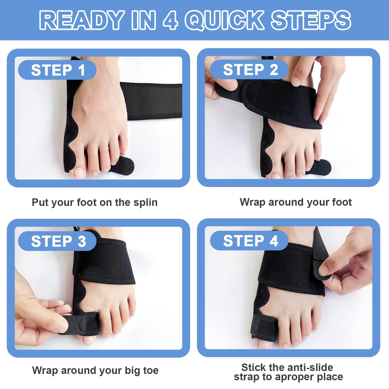 Шина для корекції Hallux Valgus, 2 x роздільники для пальців ніг, 2 x корекційні шини, регульована, фото №6