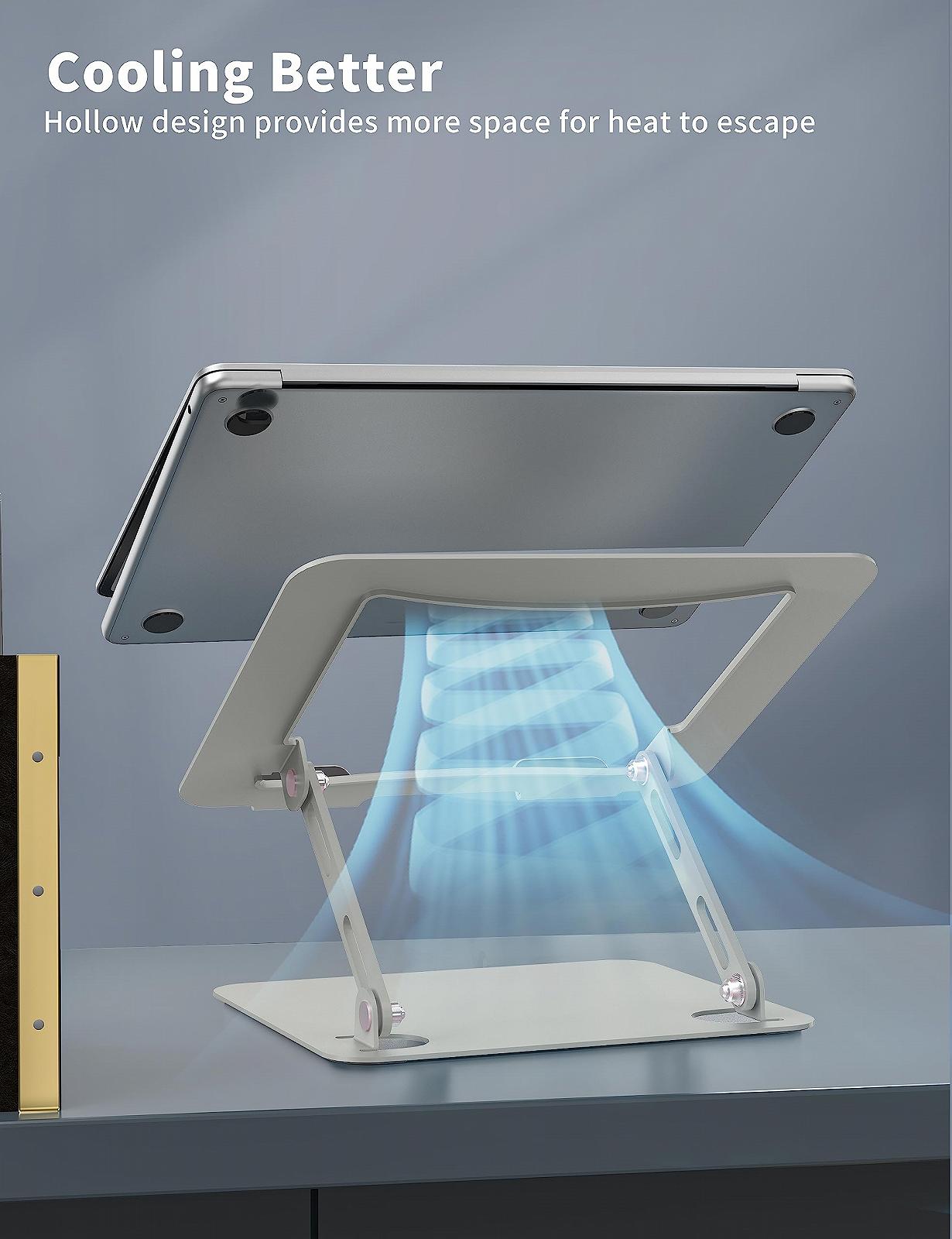 Подставка для ноутбука SOUNDANCE Регулируемая, портативная, эргономичная конструкция, металлический держатель для компьютера, совместима с ПК 10,6 дюймов, серебристо-серая, фото №7 Подставка для ноутбука SOUNDANCE Регулируемая, портативная, эргономичная конструкция, металлический держатель для компьютера, совместима с ПК 10,6 дюймов, серебристо-серая, фото №7