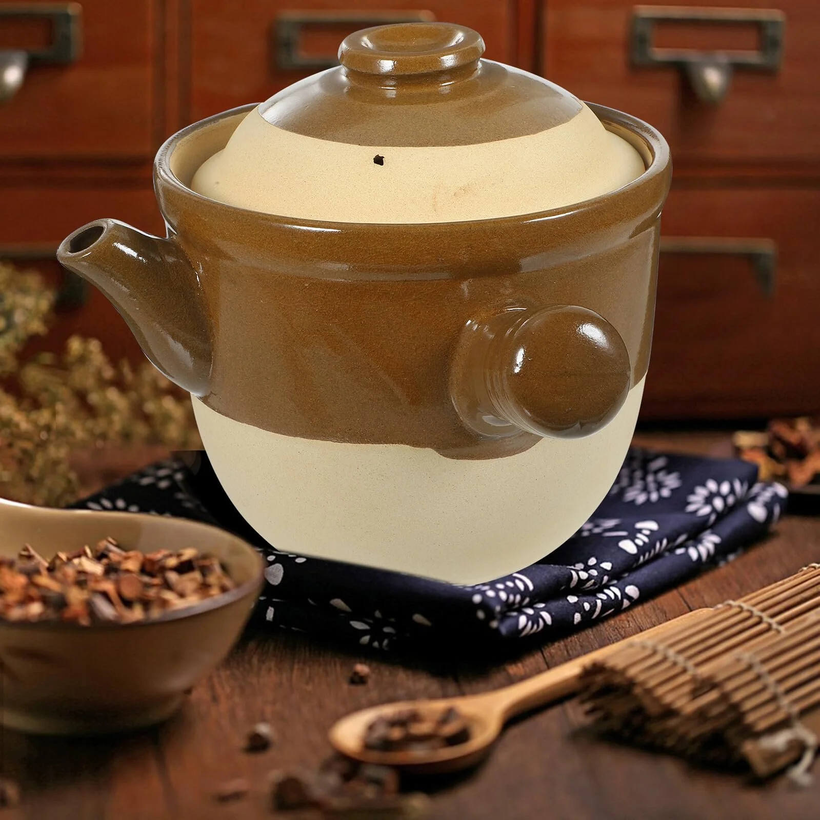 Горшок глиняный термостойкий для приготовления трав с ручкой, фото №4