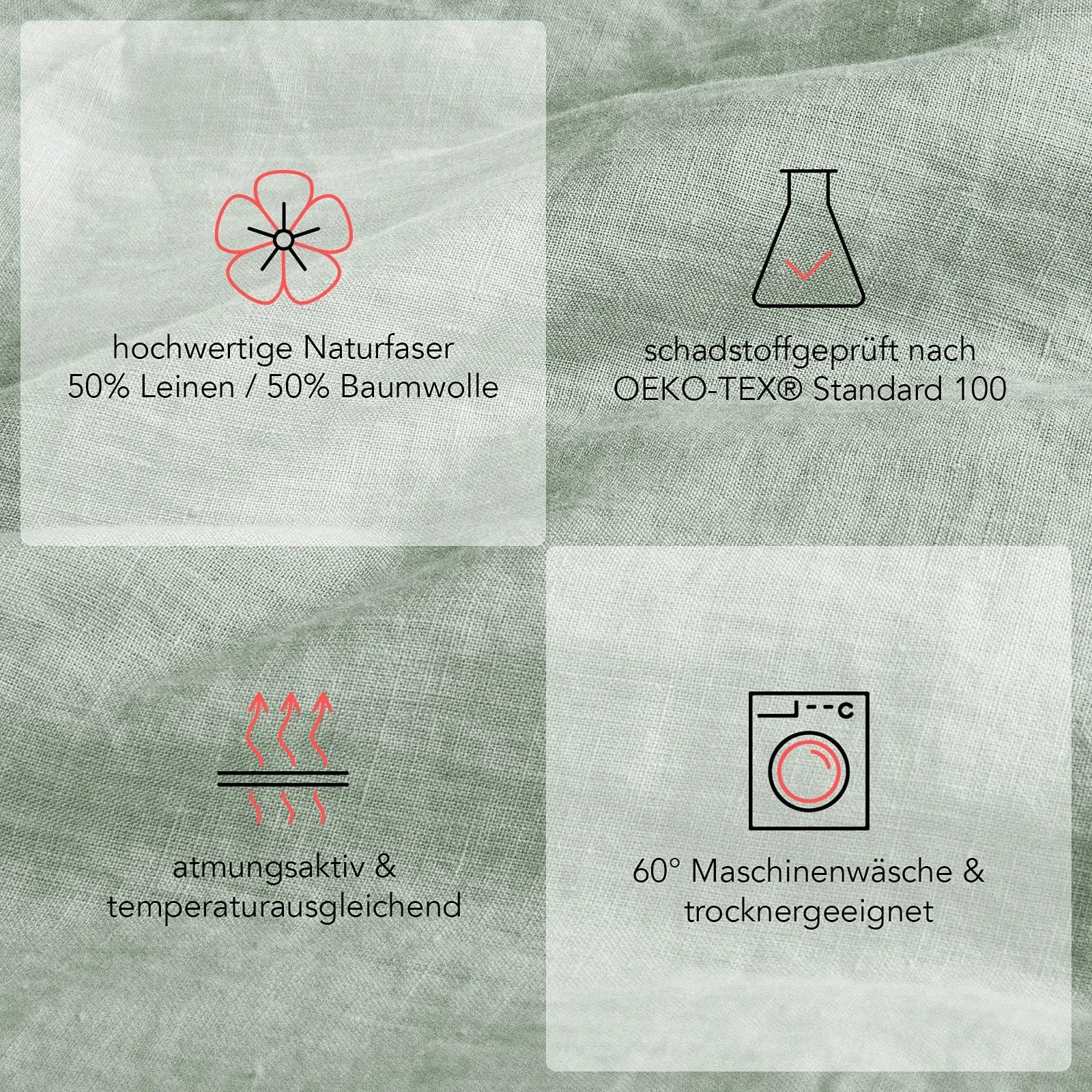 Постільна білизна Pure Label Напівльон Зелена 135 x 200 см + 40 x 80 см Не потребує прасування Бельгійський льон Бавовна, фото №5