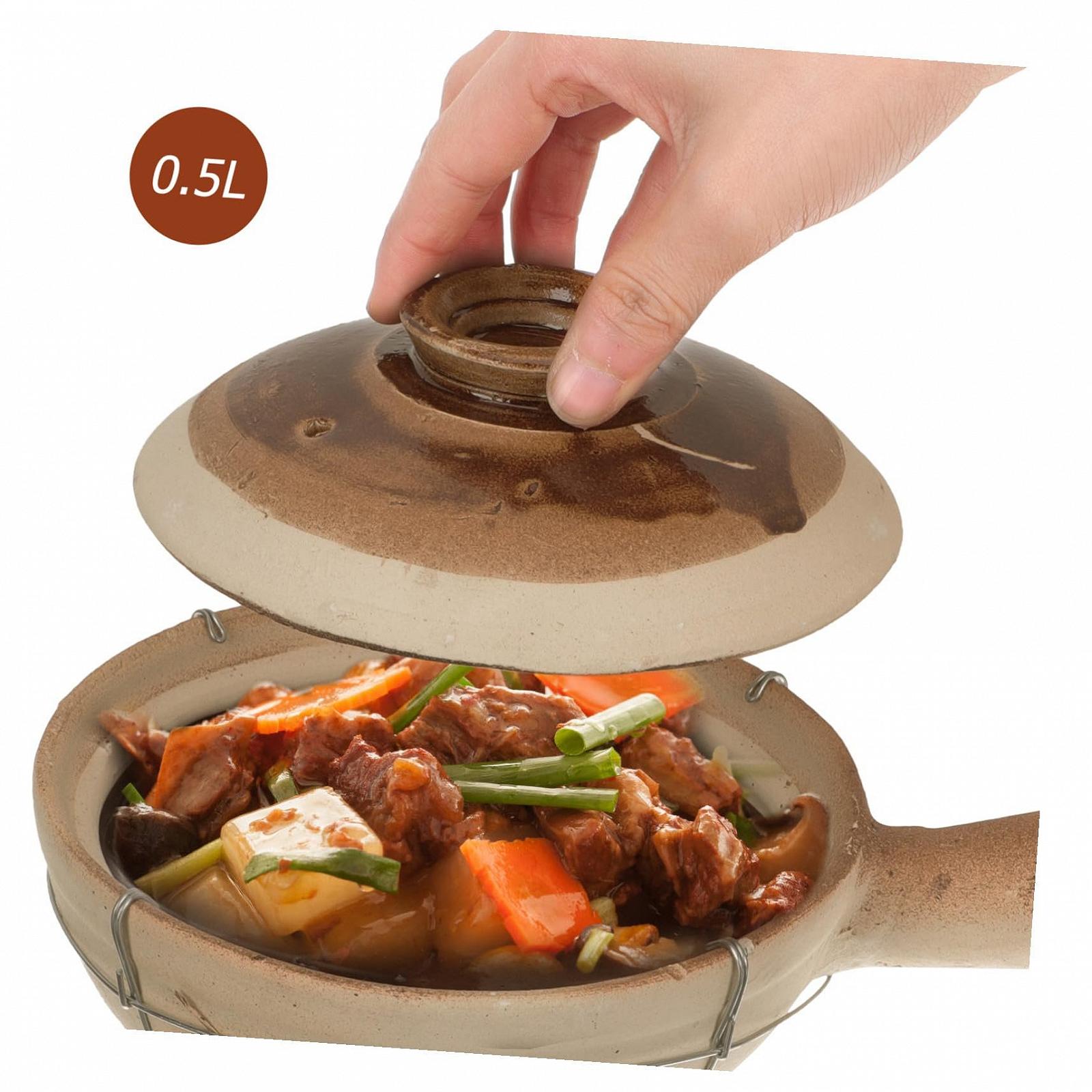 Китайская глиняная кастрюля для запекания 0.5 л с ручкой, фото №5