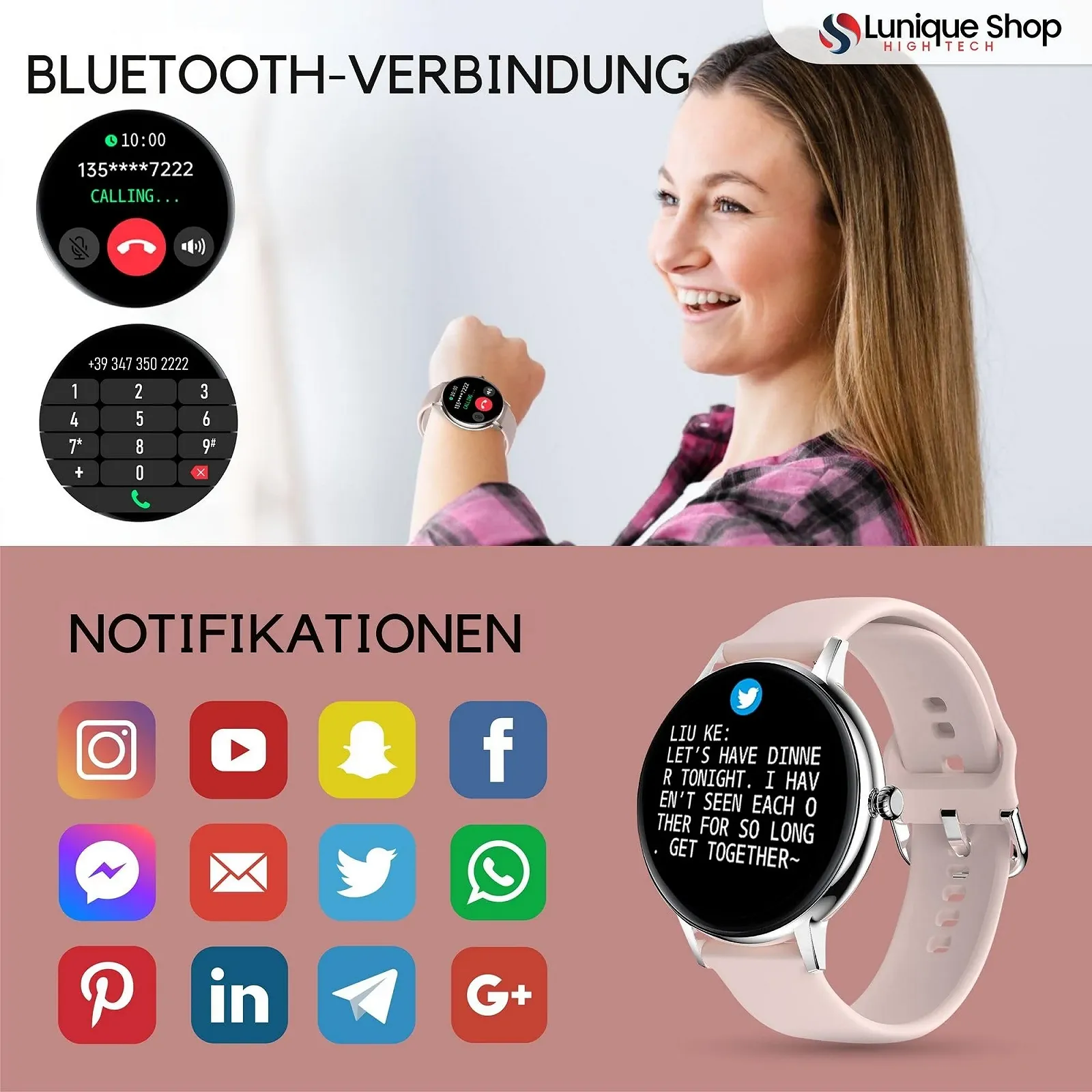 Смарт-годинник LSCALL Жіночий з дзвінками та голосовими помічниками, фото №6 Смарт-годинник LSCALL Жіночий з дзвінками та голосовими помічниками, фото №6