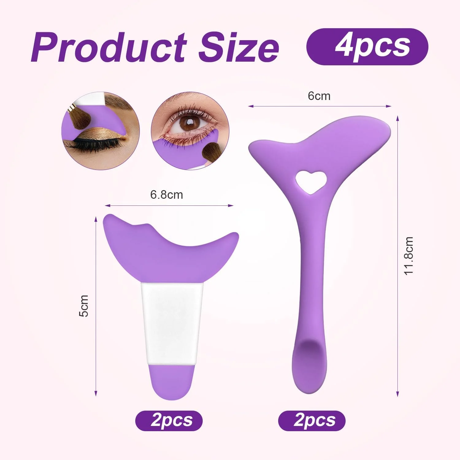 Шаблони підводки для очей силіконові з аплікатором для макіяжу (фіолетові), фото №2