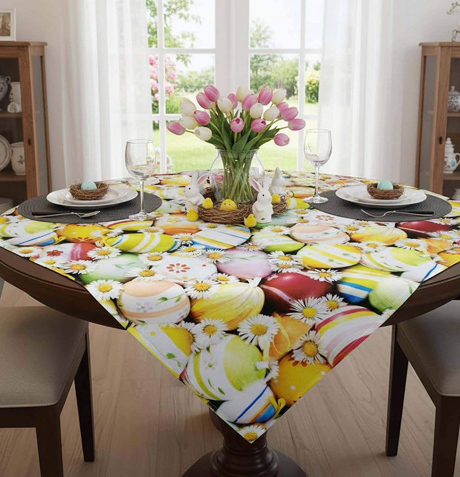 Скатертина KAMACA Spring & Easter 85 x 85 см квіти кролики та писанки, фото №8