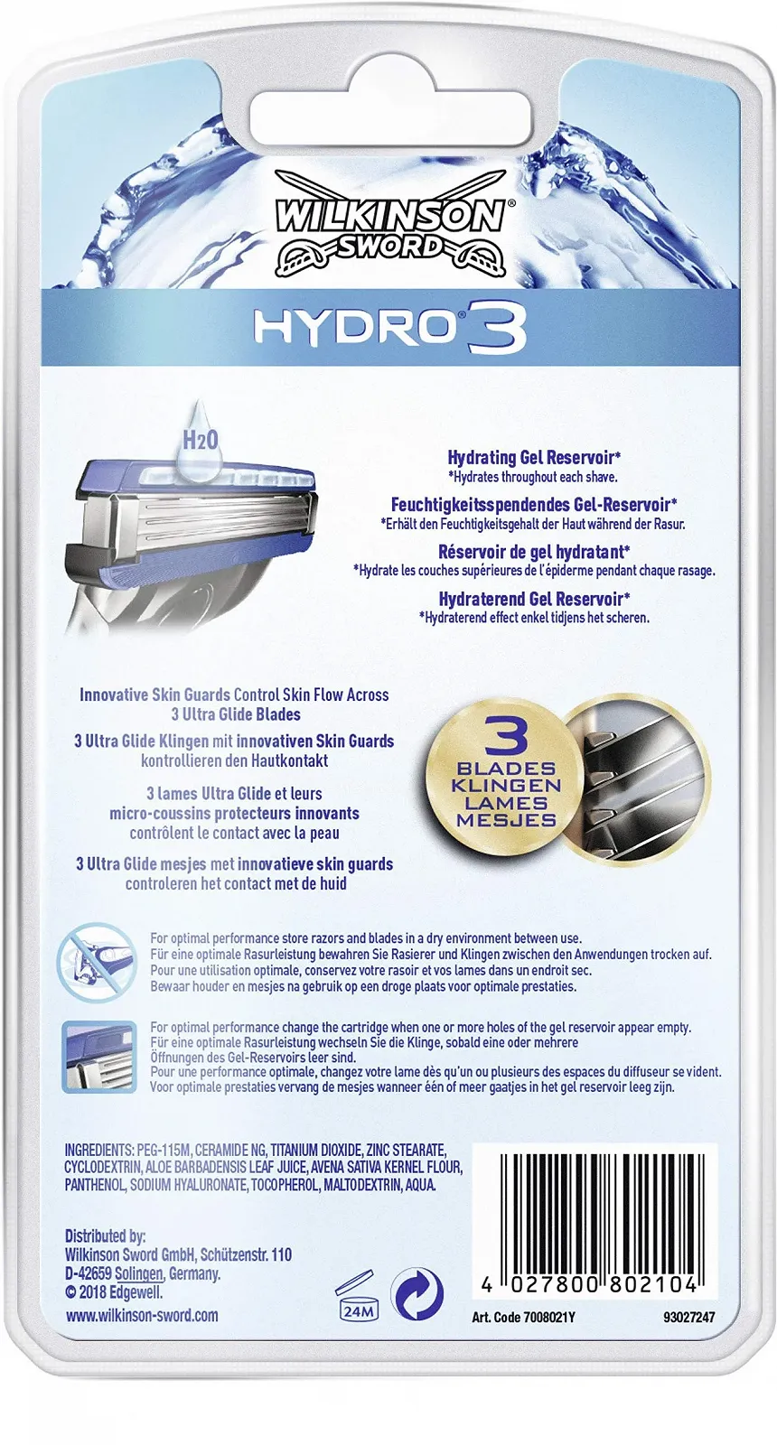 Бритва для мужчин Wilkinson Sword Hydro 3 с 9 сменными кассетами, фото №2 Бритва для мужчин Wilkinson Sword Hydro 3 с 9 сменными кассетами, фото №2