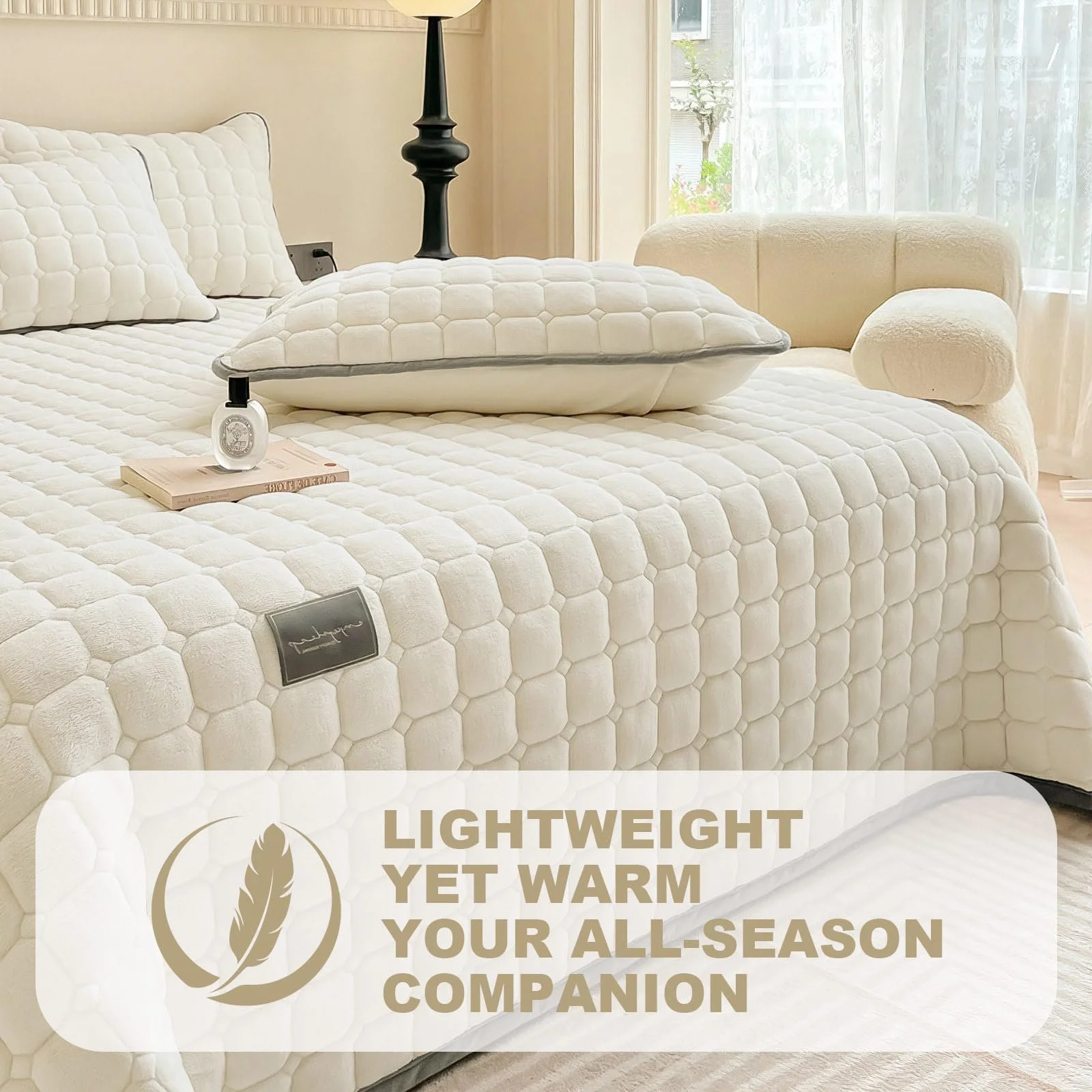 Одеяло SHANNA Extra Large: Молочный Бархат Мягкое Двустороннее Идеально подходит как Покрывало 230 x 250 см с 2 Наволочками 50 x 70 см Бежевый, фото №2