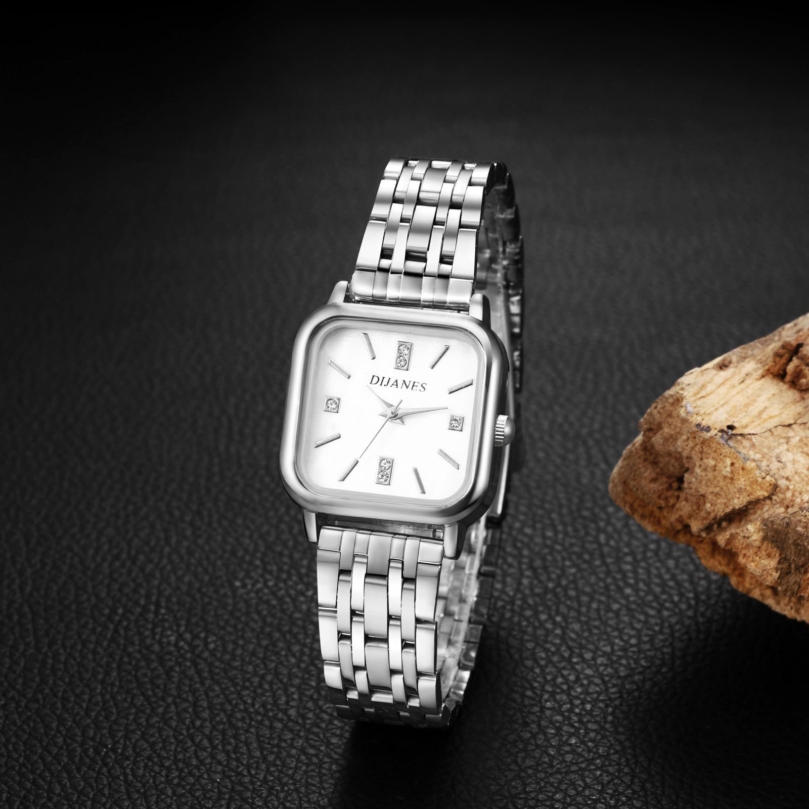 Квадратные наручные часы OIDEA с перламутровым циферблатом: Элегантные аналоговые кварцевые женские часы со шкалой часов, стразами и ракушкой, подарок для женщин, розовое золото, серебро, фото №5