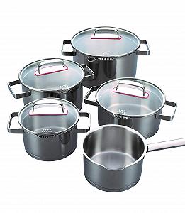 Кастрюли Kelomat Creation S 1907-321 Набор 9-штук Кастрюля 20 см, Кастрюли 16, 20, 24 см, Ковш 16 см с Стеклянной Крышкой - Фото 1