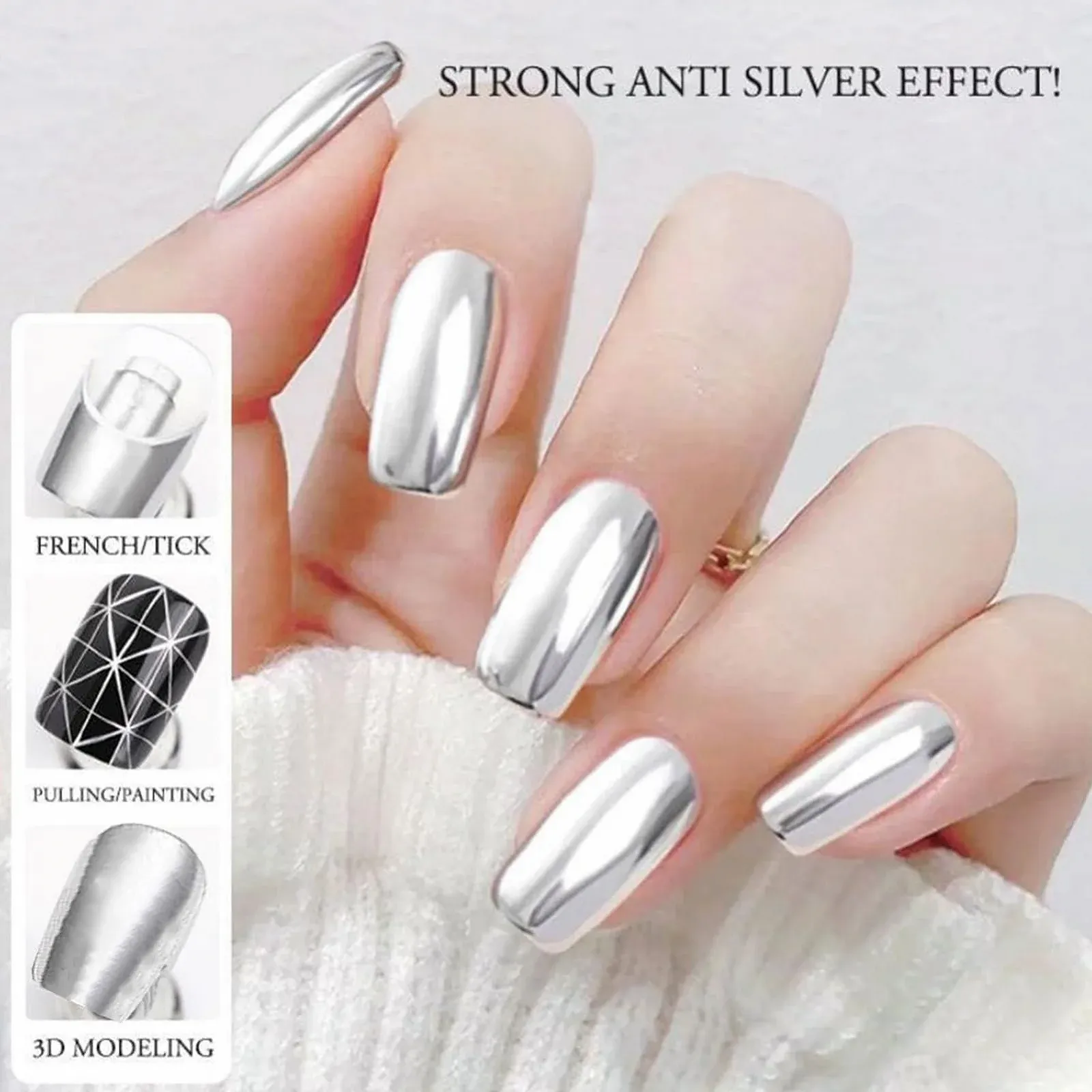 Металл-гель лак Зеркальный серебряный, фото №9 Металл-гель лак Зеркальный серебряный, фото №9