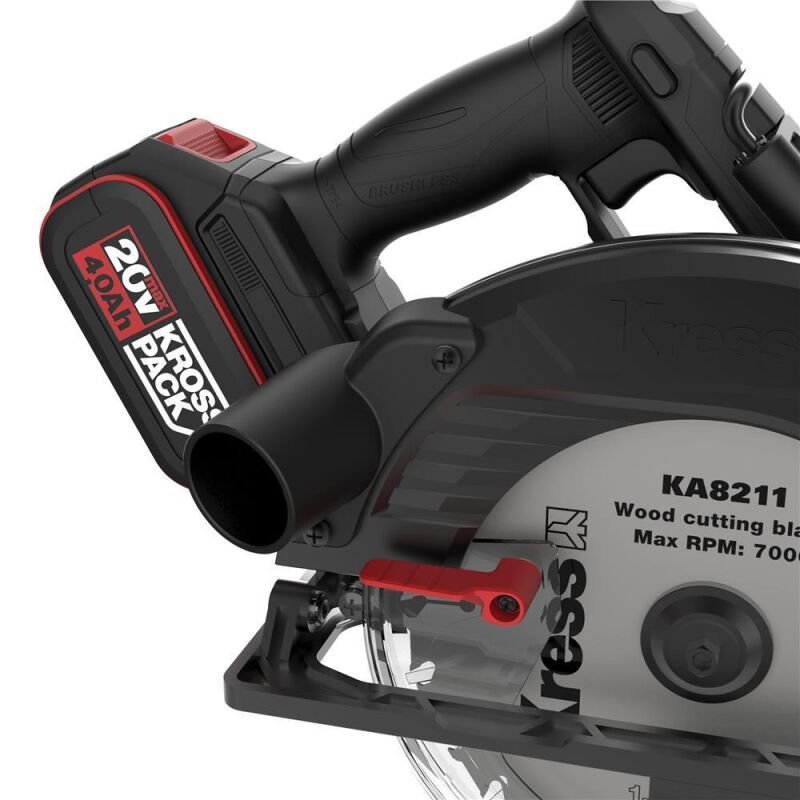 Пила циркулярна акумуляторна Kress KUE15 20V BL / 185мм / 65мм пропил / 5500 об/хв + дриль-шуруповерт Kress KUA72.91 / 20V / 65 Нм / Безщітковий / Чорна, фото №4