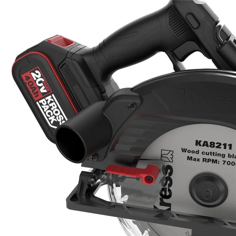 Пила циркулярная аккумуляторная Kress KUE15 20V BL / 185мм / 65мм пропил / 5500 об/мин / Черная, фото №4