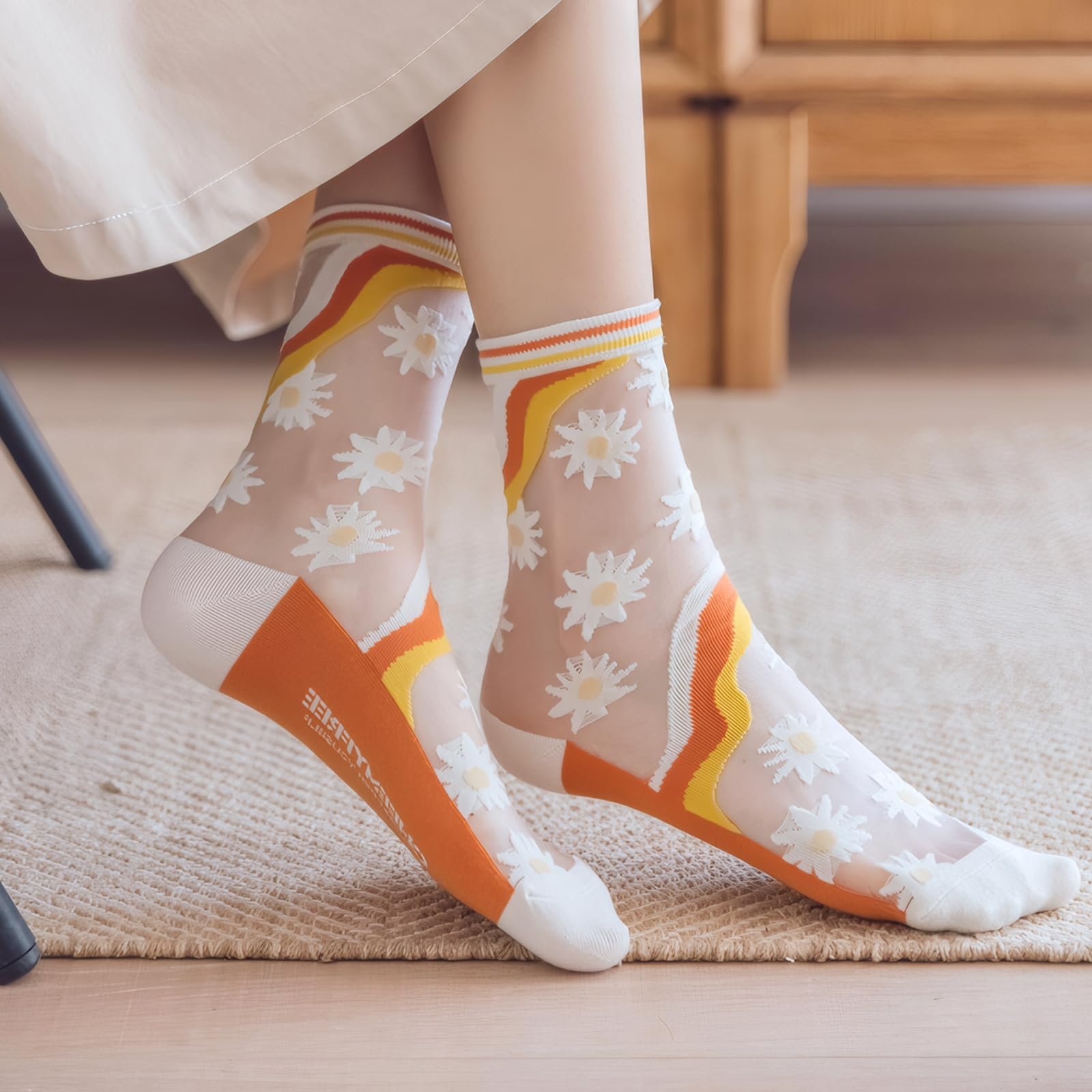 Носки Нейлоновые Женские Цветочный узор, 10 пар, разноцветные, фото №7