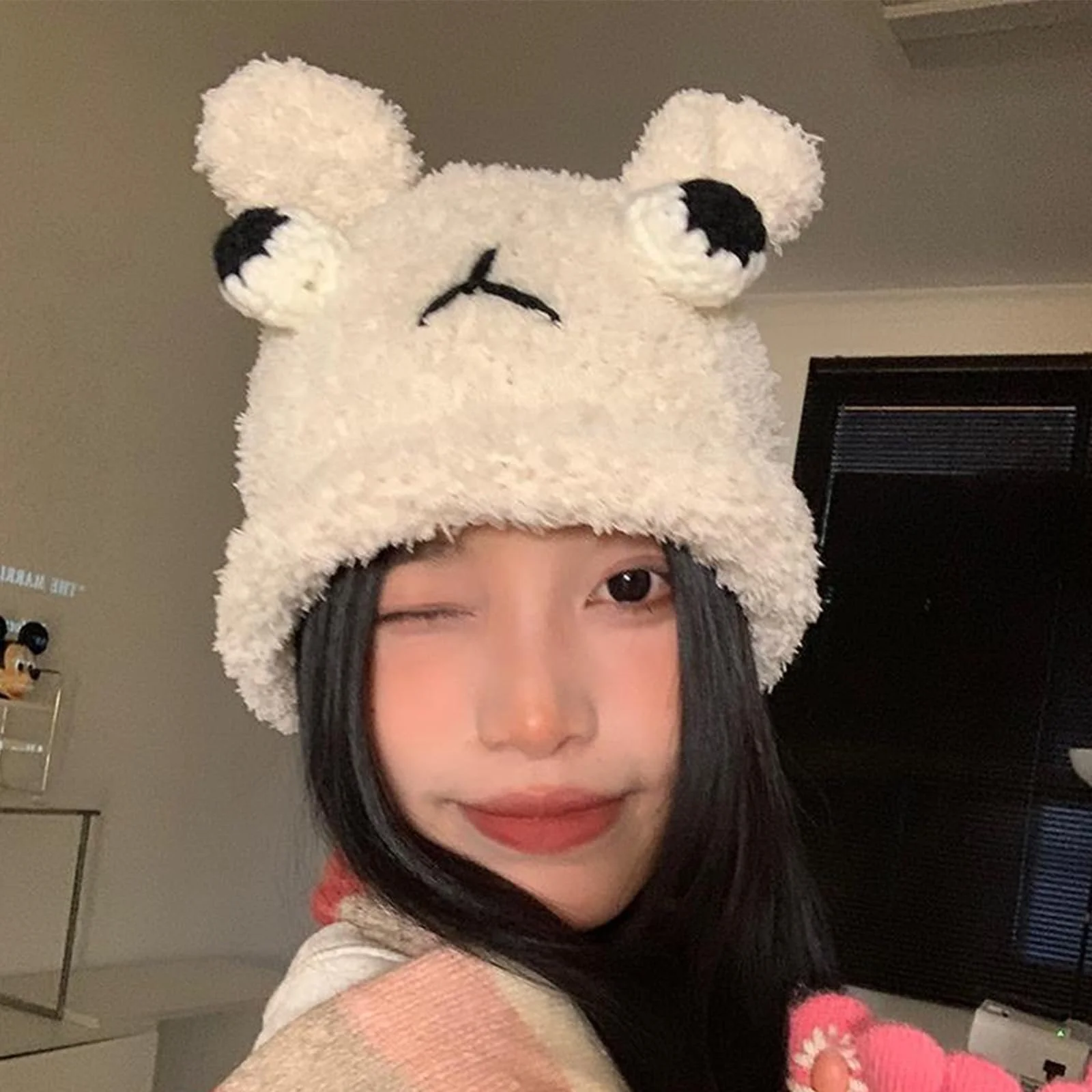 Шапка-біні Ldabrye Y2k для підлітків, еластична, з мультяшним ведмедиком, фото №6