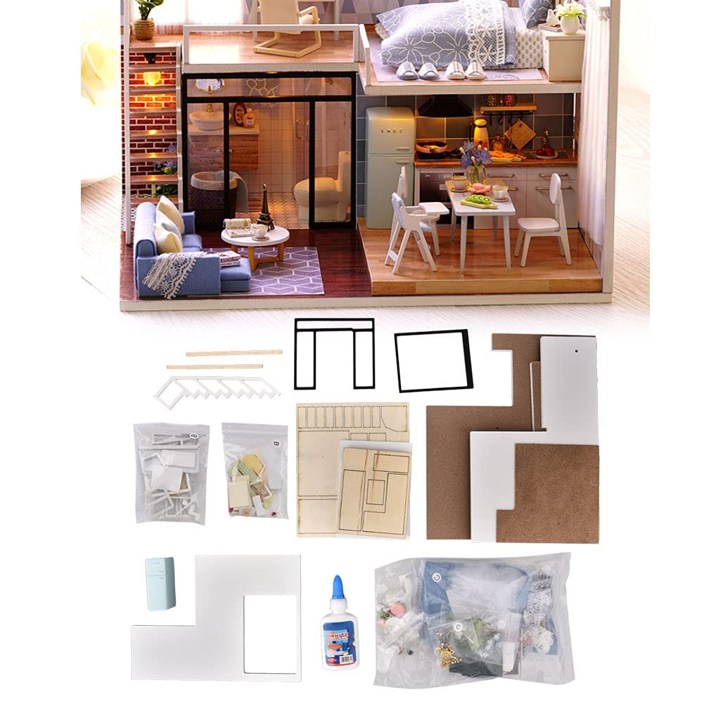 Набір Ejoyous DIY Miniature Dollhouse 1:24 Дерев'яний Дім з Меблями зі Світлом (Світло-блакитний настрій), фото №4