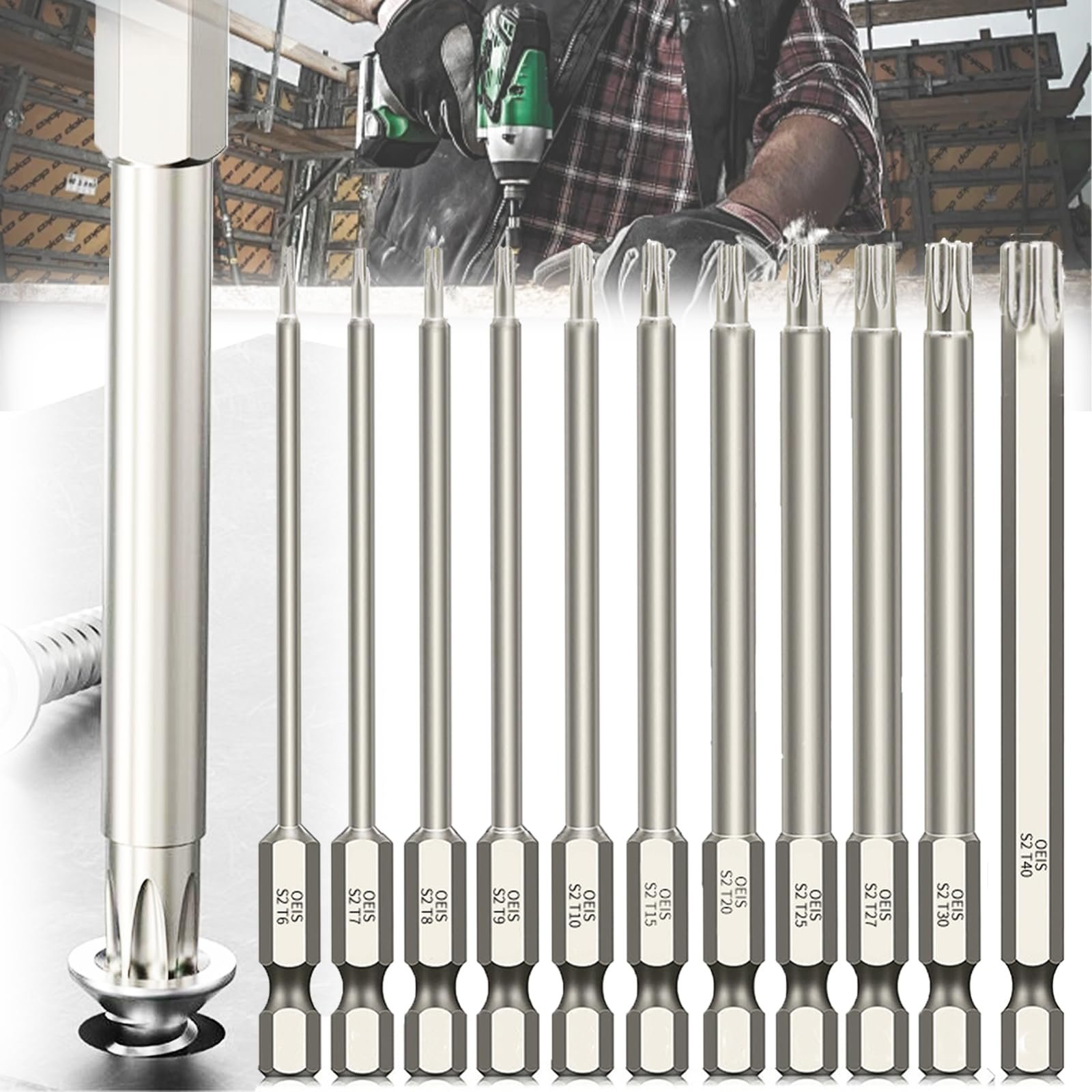 Набір викруток Mikqky 11 Torx Long 100 мм 1/4 дюйма 1.7-6.65 мм (T6, T7, T8, T9, T10, T15, T20, T25, T27, T30, T40) Магнітний, фото №1 Набір викруток Mikqky 11 Torx Long 100 мм 1/4 дюйма 1.7-6.65 мм (T6, T7, T8, T9, T10, T15, T20, T25, T27, T30, T40) Магнітний, фото №1