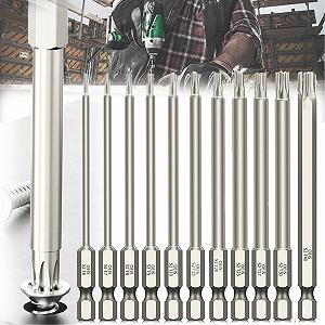 Набір викруток Mikqky 11 Torx Long 100 мм 1/4 дюйма 1.7-6.65 мм (T6, T7, T8, T9, T10, T15, T20, T25, T27, T30, T40) Магнітний - Фото 1