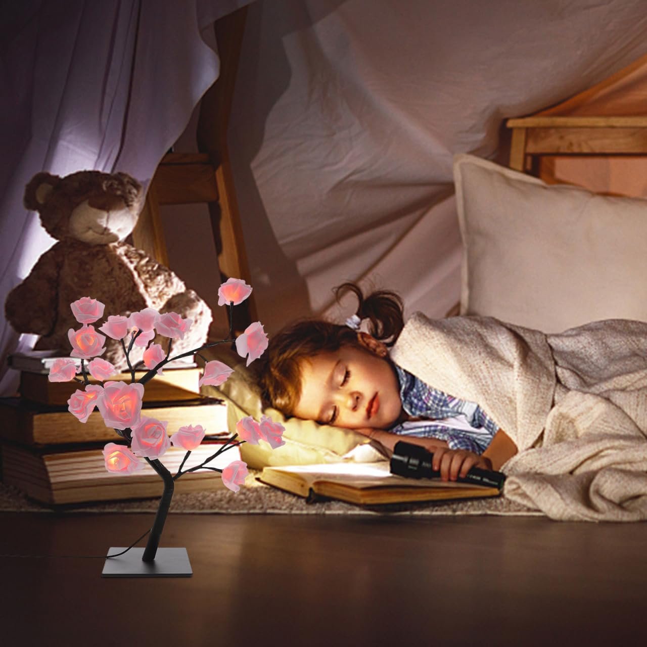 Настільна лампа HEMOTON USB Night Light Rose Tree Warm Light Pink, фото №2