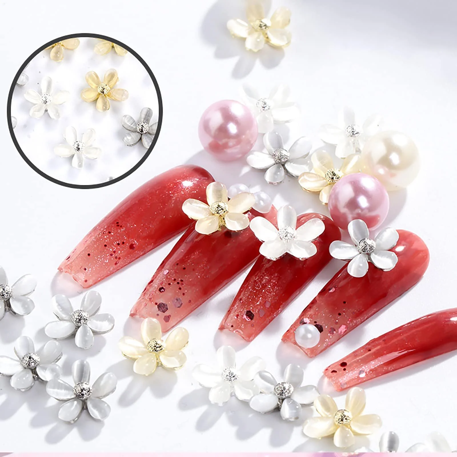 Стразы Цветок Опал Сплав 3D DIY Аксессуары для маникюра, 30 штук, 3 цвета, фото №5