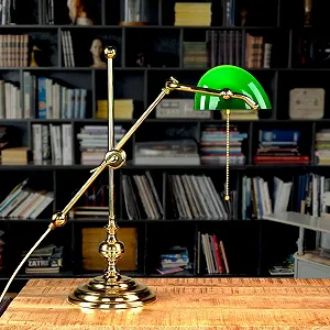 Настільна лампа Licht-Erlebnisse Banker Lamp 47 см E27 Зелений Латунь - Фото 1