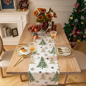 Купити Доріжка на стіл Christmas Tree Snowflakes 40 x 140 см Бежево-зелена - Фото 1 Доріжка на стіл Christmas Tree Snowflakes 40 x 140 см Бежево-зелена - Фото 1