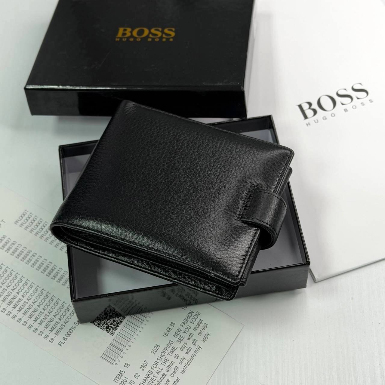 Чоловічий шкіряний гаманець на кнопці Boss, фото №2 Чоловічий шкіряний гаманець на кнопці Boss, фото №2