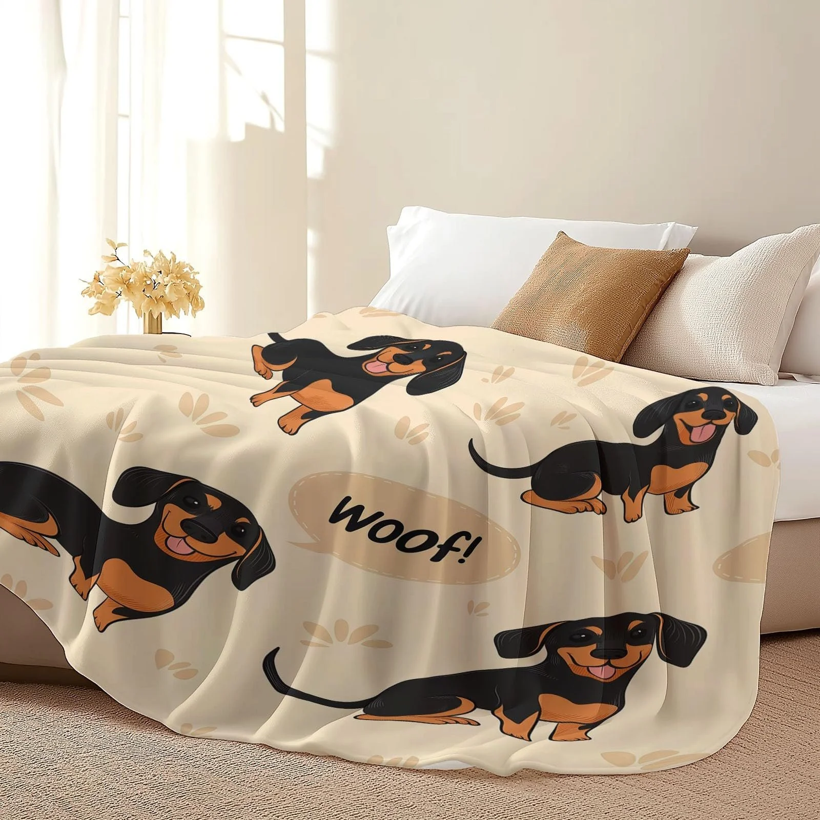 Покривало М'яка для дивану 130 x 150 см, М'яка тепла з мультяшним цуценям і літерами, з принтом, чорно-коричнева, фото №6